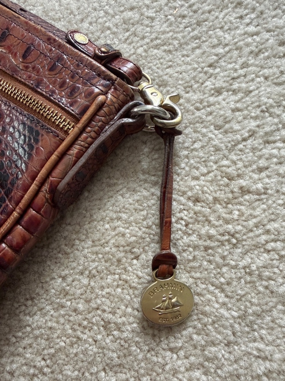 Brahmin Pecan Melbourne Croc-Embossed Crossbody with Front Zip Pocket - Picture 2 of 9
